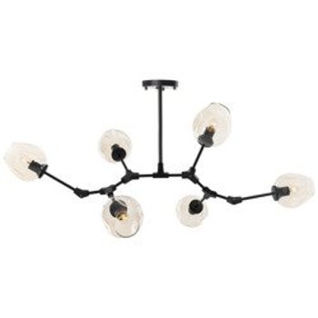 Pendant lamp MODERN ORCHID-6 black & amber 130 cm
