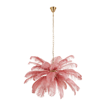 Pendant lamp EMU natrual ostrich feathers pink 100 cm